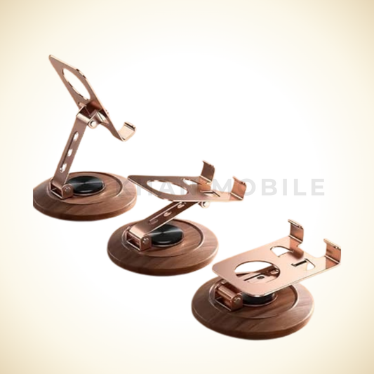L3T L-396 Foldable Phone Holder Desk Bracket, Adjustable Angle, Portable Storage, Wood Base