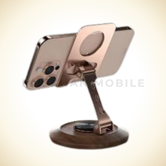 L3T L-396 Foldable Phone Holder Desk Bracket, Adjustable Angle, Portable Storage, Wood Base