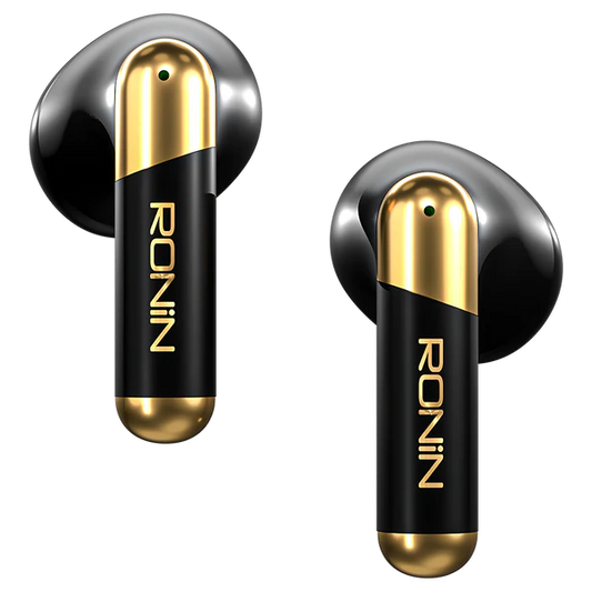 Ronin Snap R-7070 Black Earbuds Side Angle – Compact Stylish Design