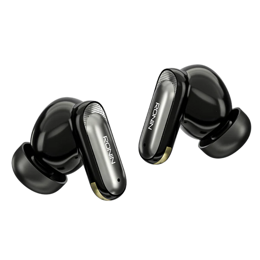 Eminence Earbuds Black side view with sleek design