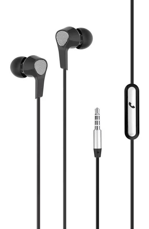 Faster F15 Handsfree black front view with 3.5mm plug and in-line mic