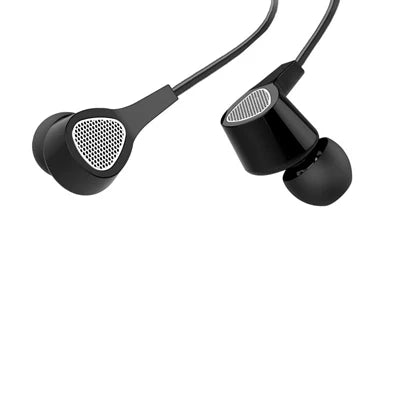 Faster F15 Handsfree front view in black color with 3.5mm plug and built-in mic"