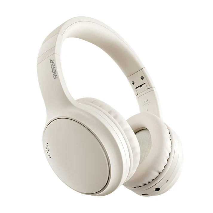 FASTER S5 ANC Beige Over-Ear Wireless Headphones — Front View with Premium Foldable Design