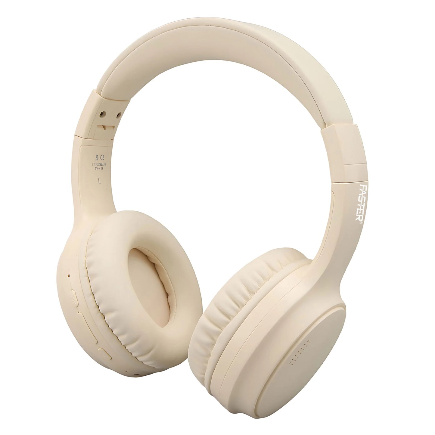 FASTER S5 ANC Beige Headphones — Side Profile Highlighting Comfortable Fit and Stylish Look