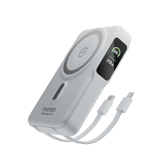 Faster WP-10K Powerbank 10,000mAh Black – Slim, Lightweight, Fast Charging with Built-in Cables