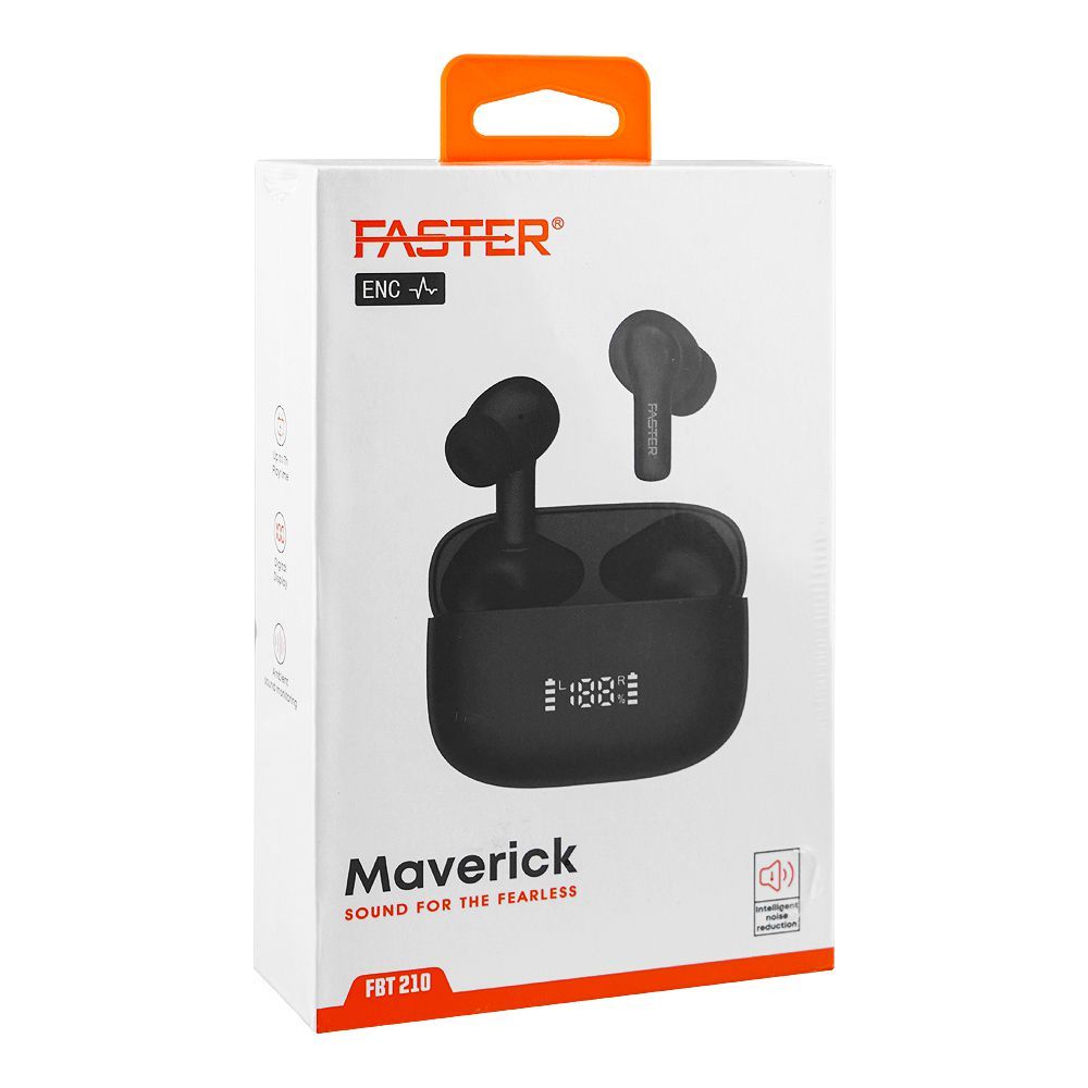 Faster Maverick FBT-210 Black Earbuds lifestyle shot