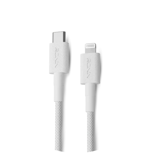 R-2045 Type-C to iPhone Braided Cable in White Color with 27W Fast Charging