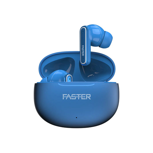 Quest X Blue Wireless Earbuds with Charging Case Open