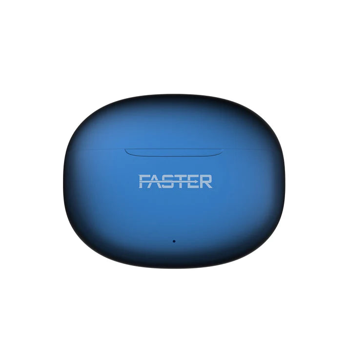 Quest X Blue Wireless Earbuds Side View