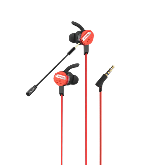 R-007 Gamerz Handsfree with 8D surround sound, red design, and adjustable microphone