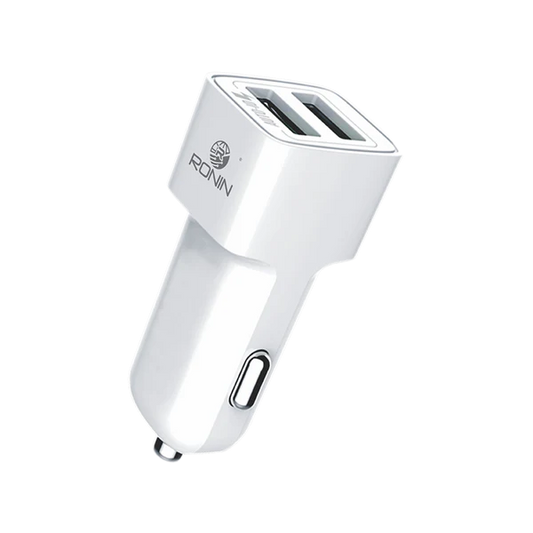 R-411 Auto-ID Car Charger 2.4A in White with Lightning, Micro USB, and Type-C Cable