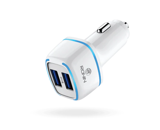 R-445 2.4 Amp White Car Charger with Lightning, Micro USB & Type-C compatibility
