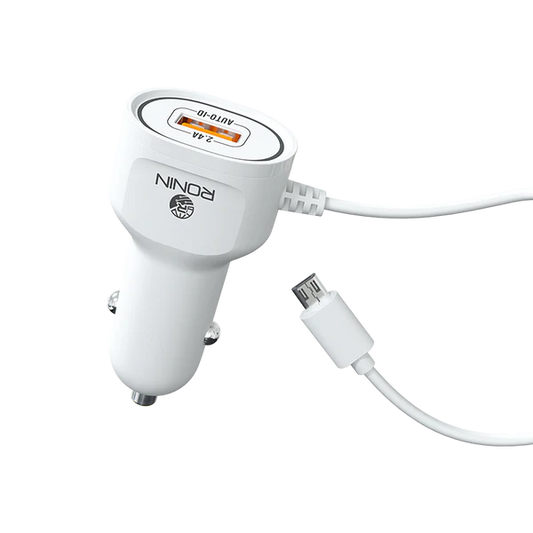 R-545 White Car Charger 2.4A with Lightning, Micro USB, and Type-C Cable