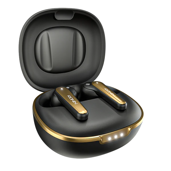 R-7065 Eclipse Earbuds with Charging Case Jet Black Open
