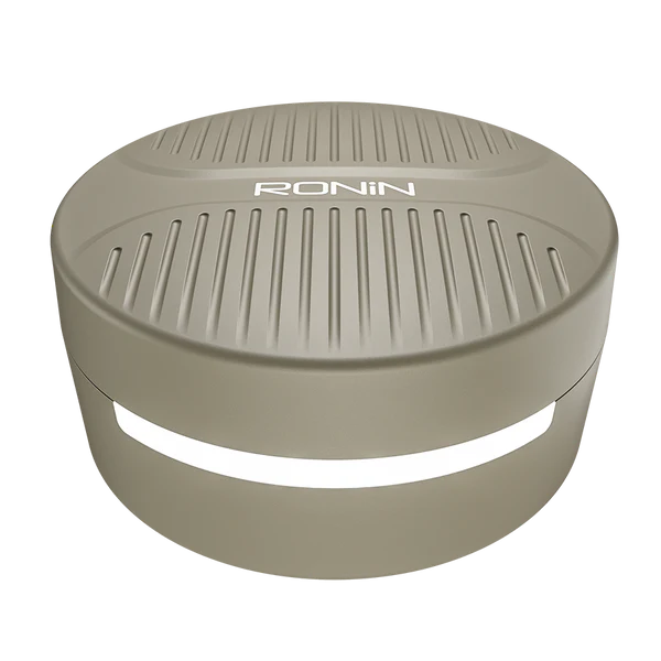 R-7100 Mellow Gray Earbuds inside charging case