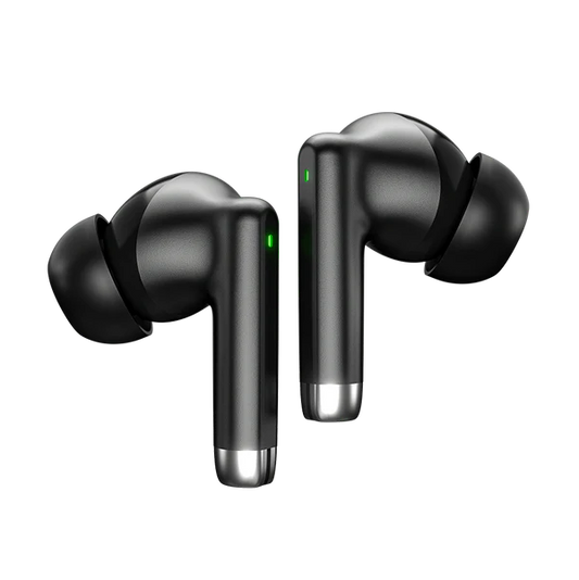 R-740 Vivid Black Earbuds inside charging case