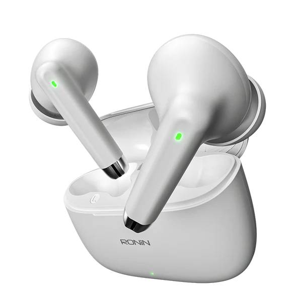 R-740 Vivid White Earbuds lifestyle image for music and workouts