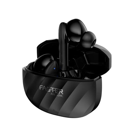 Raptor Black Earbuds Front View with Charging Case