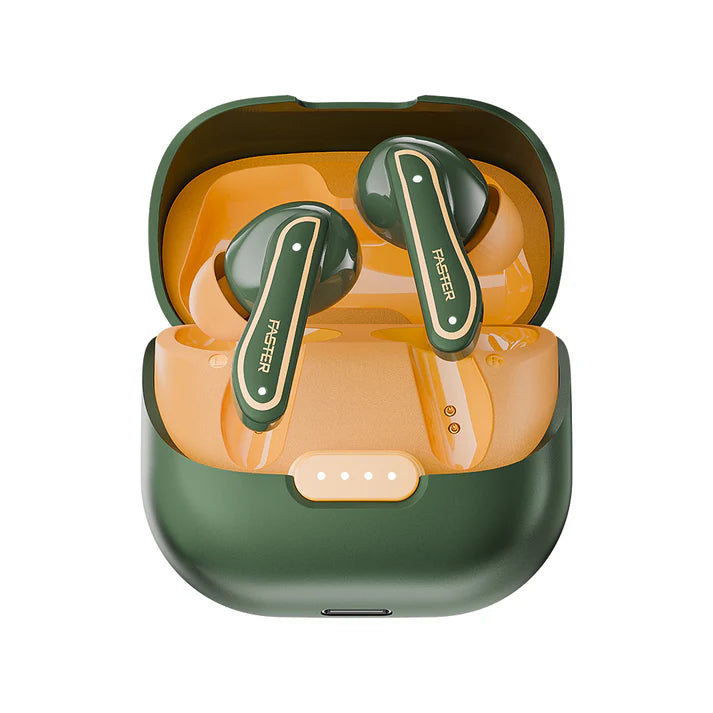 Roar Green ANC+ENC Earbuds with Case Open