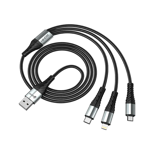Ronin R-305 3-in-1 black braided cable with retail packaging