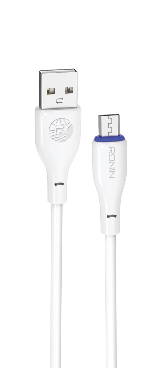 Ronin R-340 Micro USB Cable in white color, 1 meter length with 2.4A fast charging support