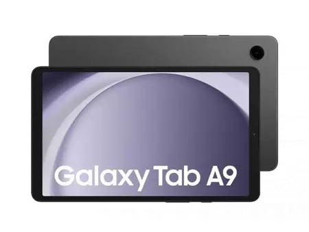 Samsung Galaxy Tab A9 and A9 Plus tablets in Graphite, Silver, and Navy with slim metal body design