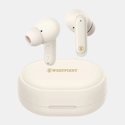 WP-125 Wireless Earbuds in White – Quad Mic ENC, Bluetooth 5.3, 8H Playtime