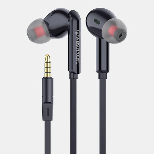 WP-421 High Bass Earphones with 14.2mm drivers, 112dB sensitivity, 32Ω impedance, and 135cm wire length
