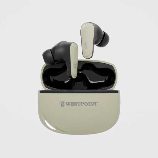 WP-130 Quad Mic ENC Wireless Earbuds in Beige with Charging Case