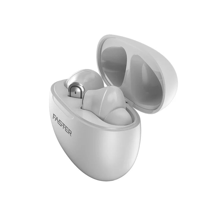 Quest X White Wireless Earbuds Side View