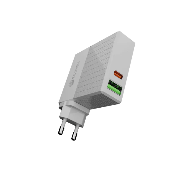 R-315 65W Charger side view in white color with Type-C port