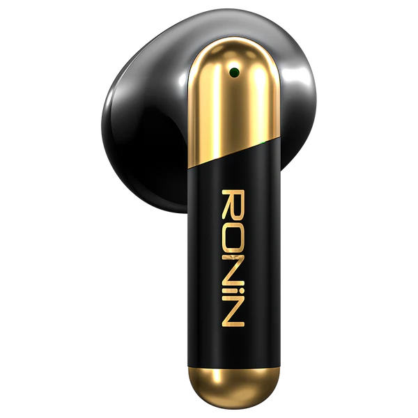 Ronin Snap R-7070 Wireless Earbuds Black Front View – Transparent Dual-Tone Finish