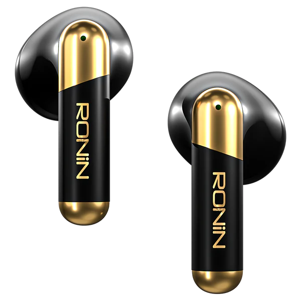 Ronin Snap R-7070 Black Earbuds Side Angle – Compact Stylish Design