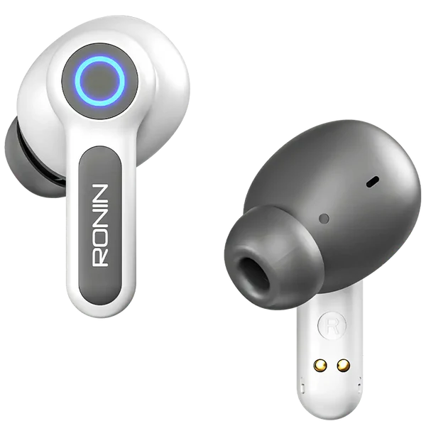 R-7015 White Wireless Earbuds Side Angle – 10mm Driver for Cinematic Sound