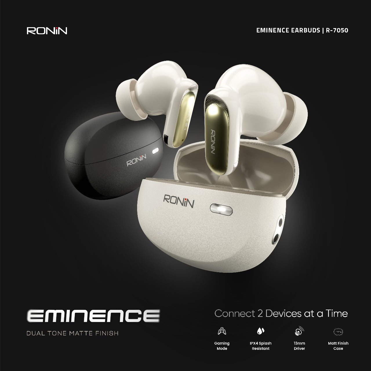 Eminence Earbuds in Black and White colors side by side