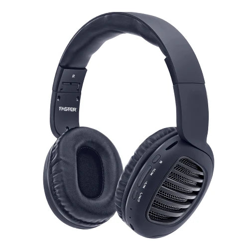 Faster S4 HD Black Wireless Headphones — Front View with Foldable Design