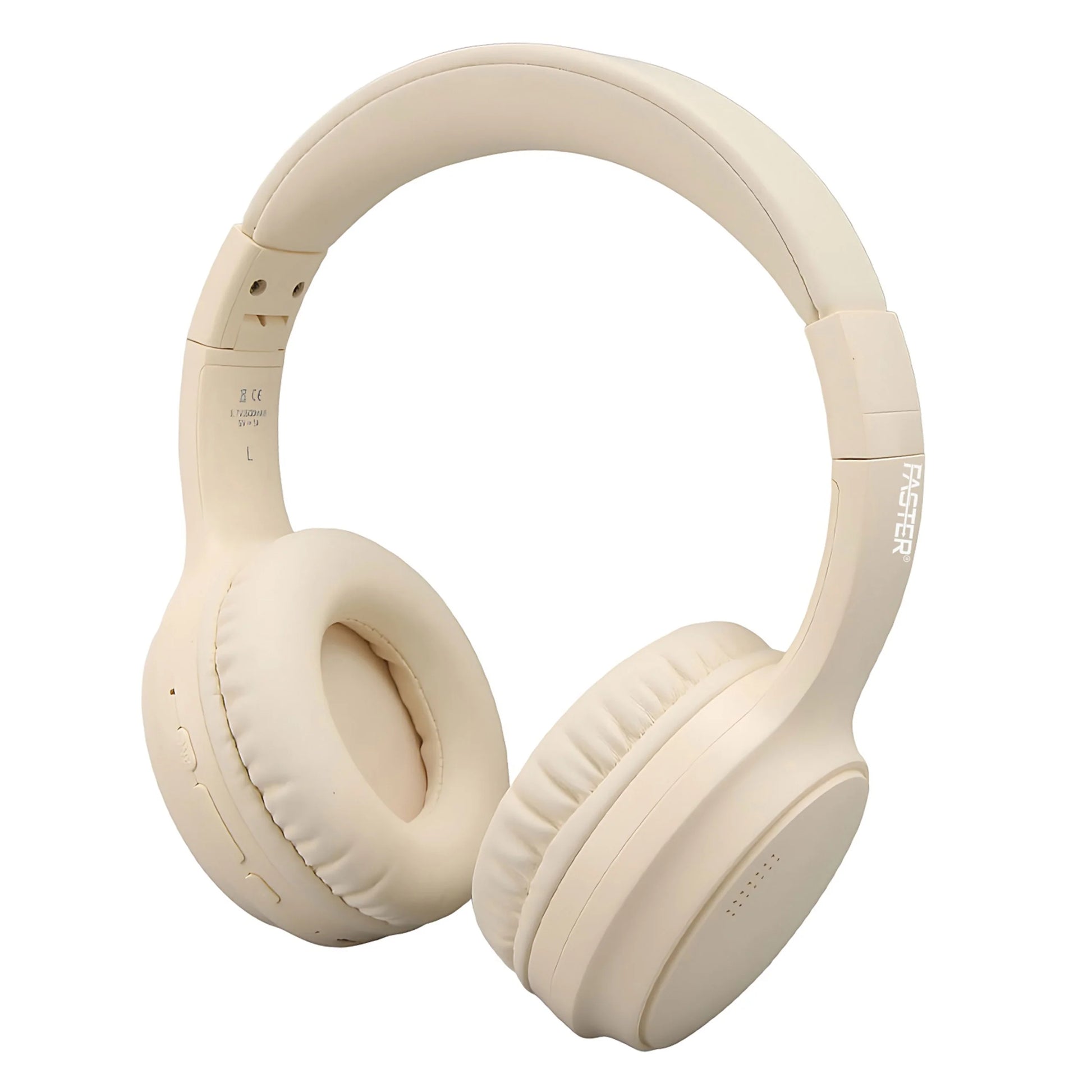 FASTER S5 ANC Beige Headphones — Side Profile Highlighting Comfortable Fit and Stylish Look