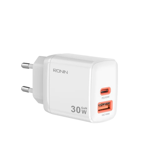 FLUX R-6030 White Charger — Front View with 30W Peak Power Design