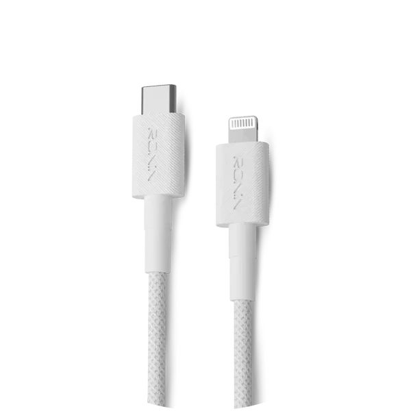 R-2045 Type-C to iPhone Braided Cable in White Color with 27W Fast Charging