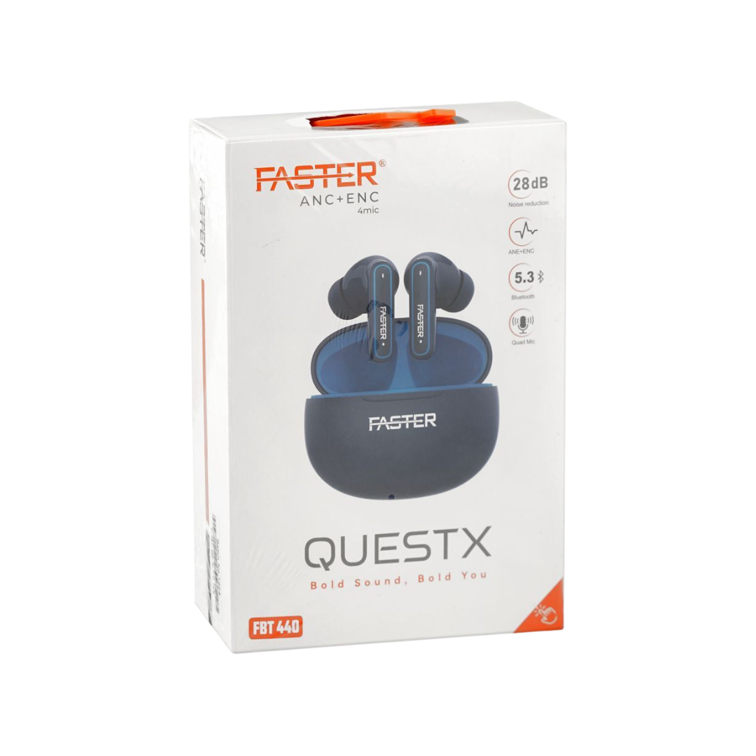 Faster QuestX Wireless Earbuds Black Front View