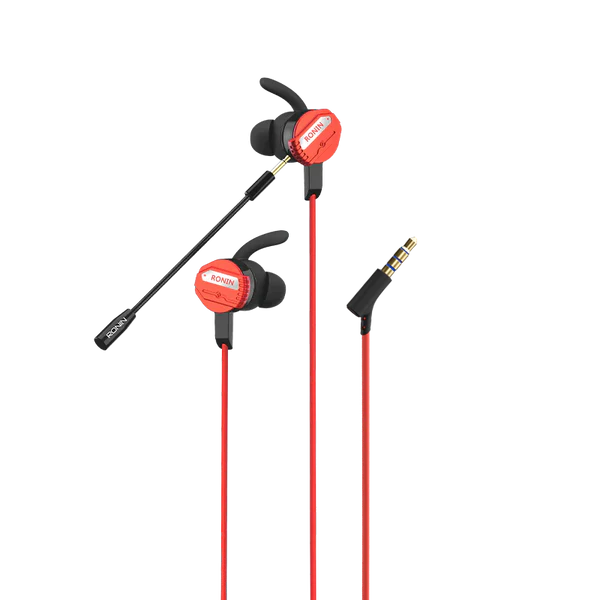 R-007 Gamerz Handsfree with 8D surround sound, red design, and adjustable microphone