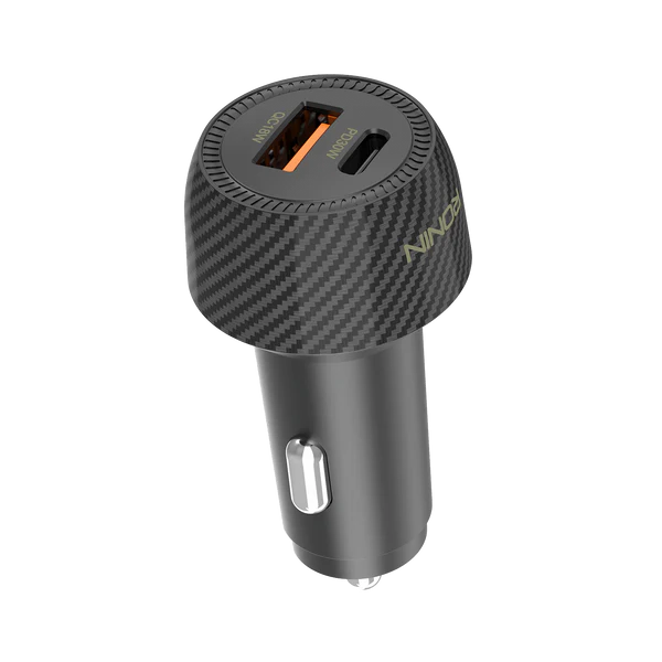Nos R-2505 Black Car Charger with QC 18W and PD 30W Dual USB Fast Charging