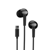 R-29 Handsfree Type-C in black with 10mm drivers, glossy finish, and ergonomic design for HD sound and deep bass."