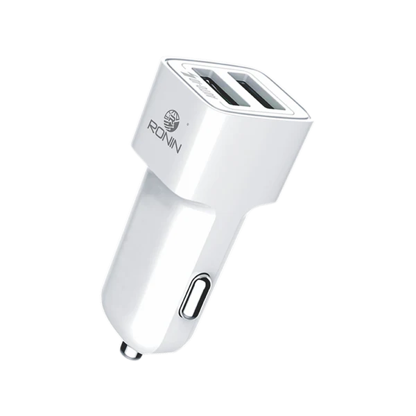 R-411 Auto-ID Car Charger 2.4A in White with Lightning, Micro USB, and Type-C Cable