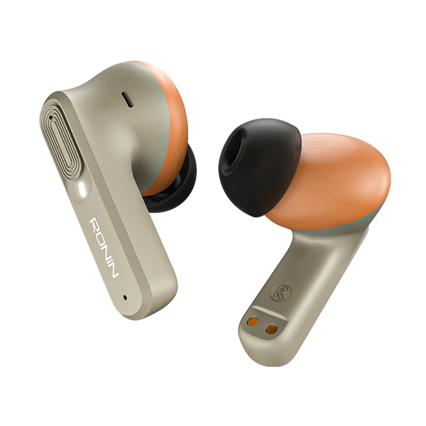 R-7100 Mellow Gray Earbuds side angle