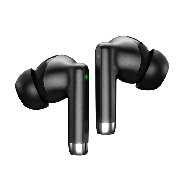 R-740 Vivid Black Earbuds inside charging case