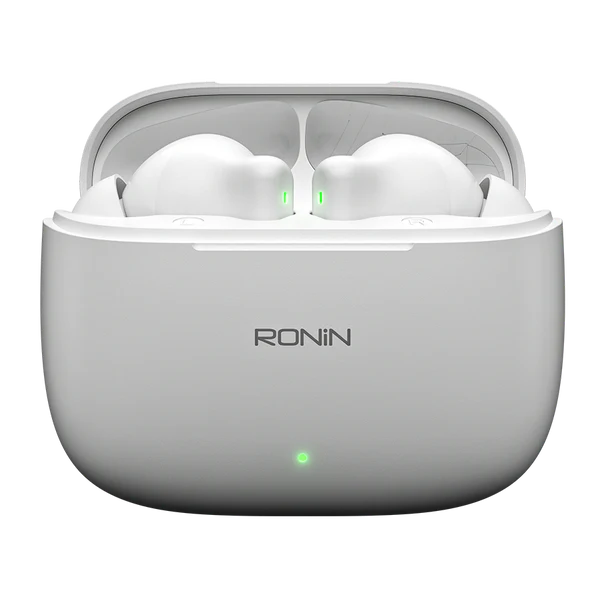 Open charging case of R-740 Vivid White Earbuds with compact design