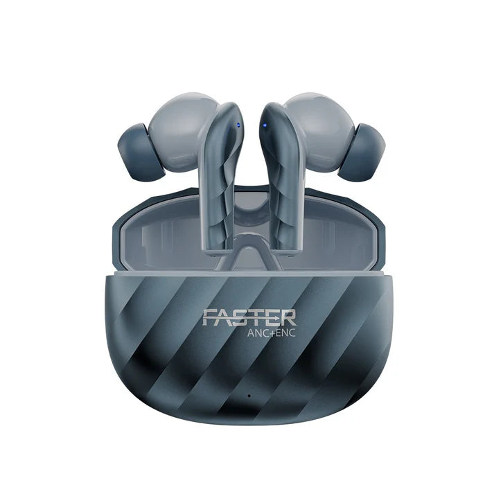 Raptor Blue Wireless Earbuds Side Angle