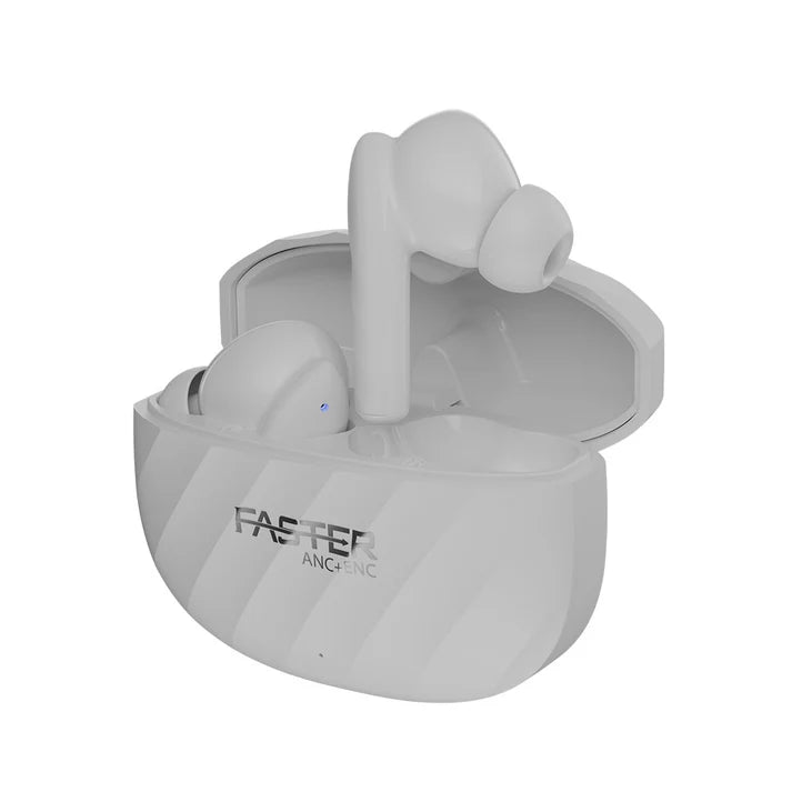 Raptor White Earbuds Front View with Charging Case