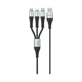 Ronin R-305 3-in-1 braided charging cable in black, front view